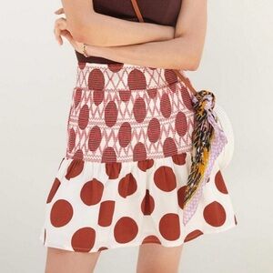 Anthropologie Cotton MAEVE Polka Dot Smocked Tiered Ruffle Whimsical Mini Skirt